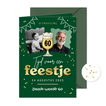 Uitnodiging verjaardagsfeest feestje confetti foto bier